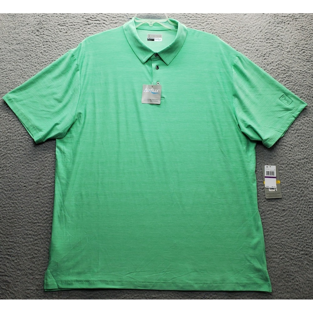 PGA TOUR Airflux Golf Polo Shirt Mens XXL Green Short Sleeve Slit Stretch UPF 40